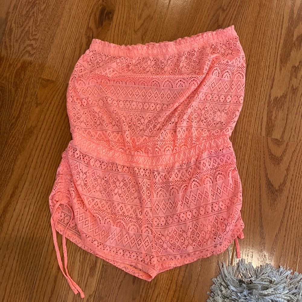 Orange strapless beach coverup romper!